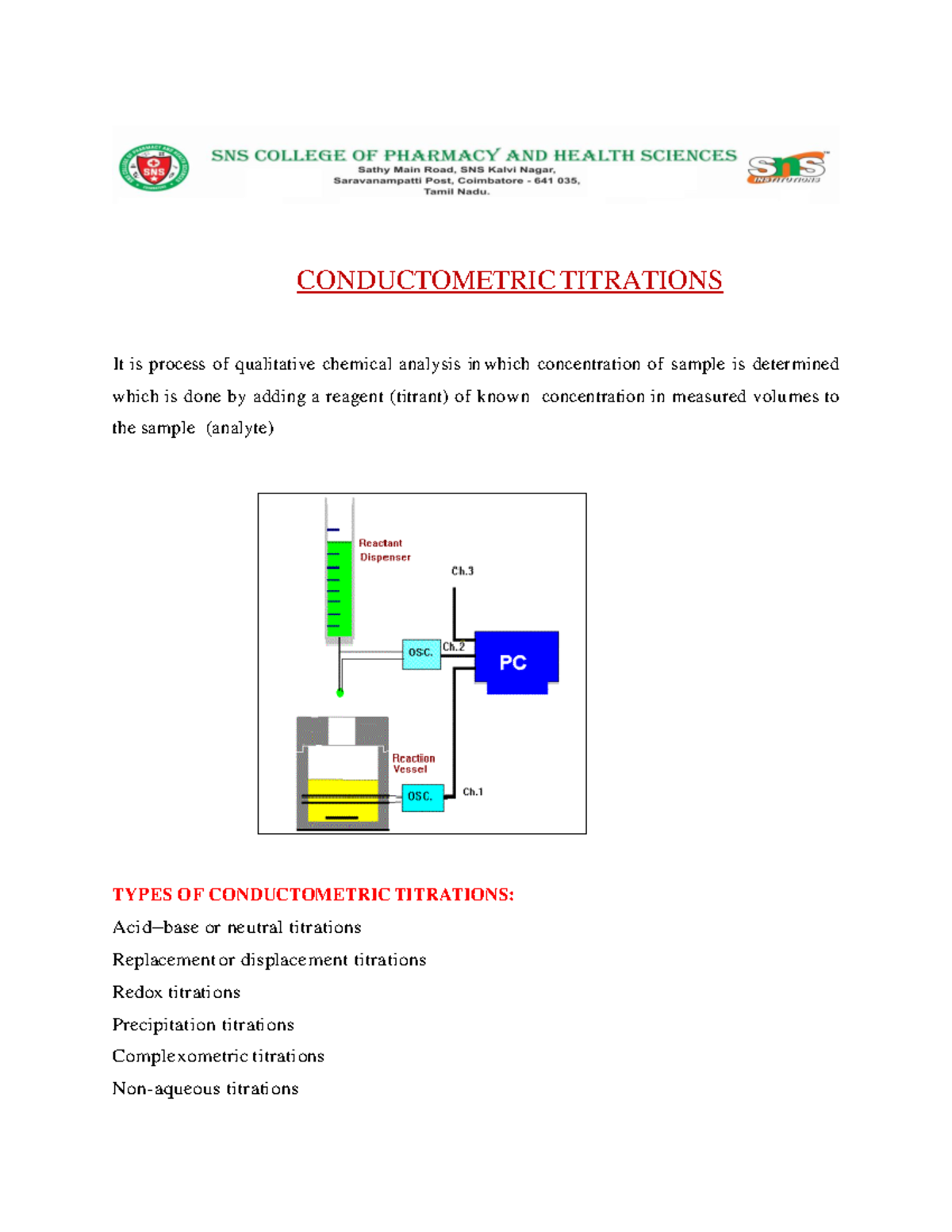 Conductometry Nothing CONDUCTOMETRIC TITRATIONS It is process of