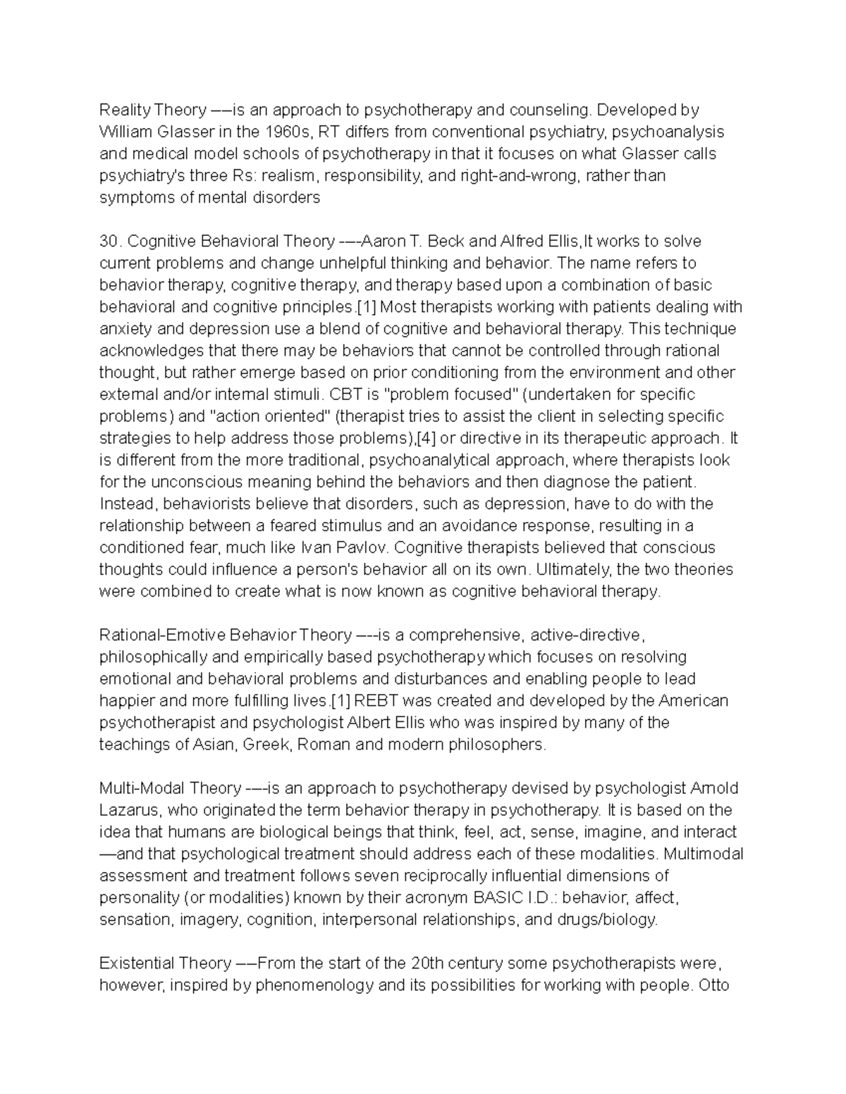 Psys Psys Notes Reality Theory is An Approach To Psychotherapy And 