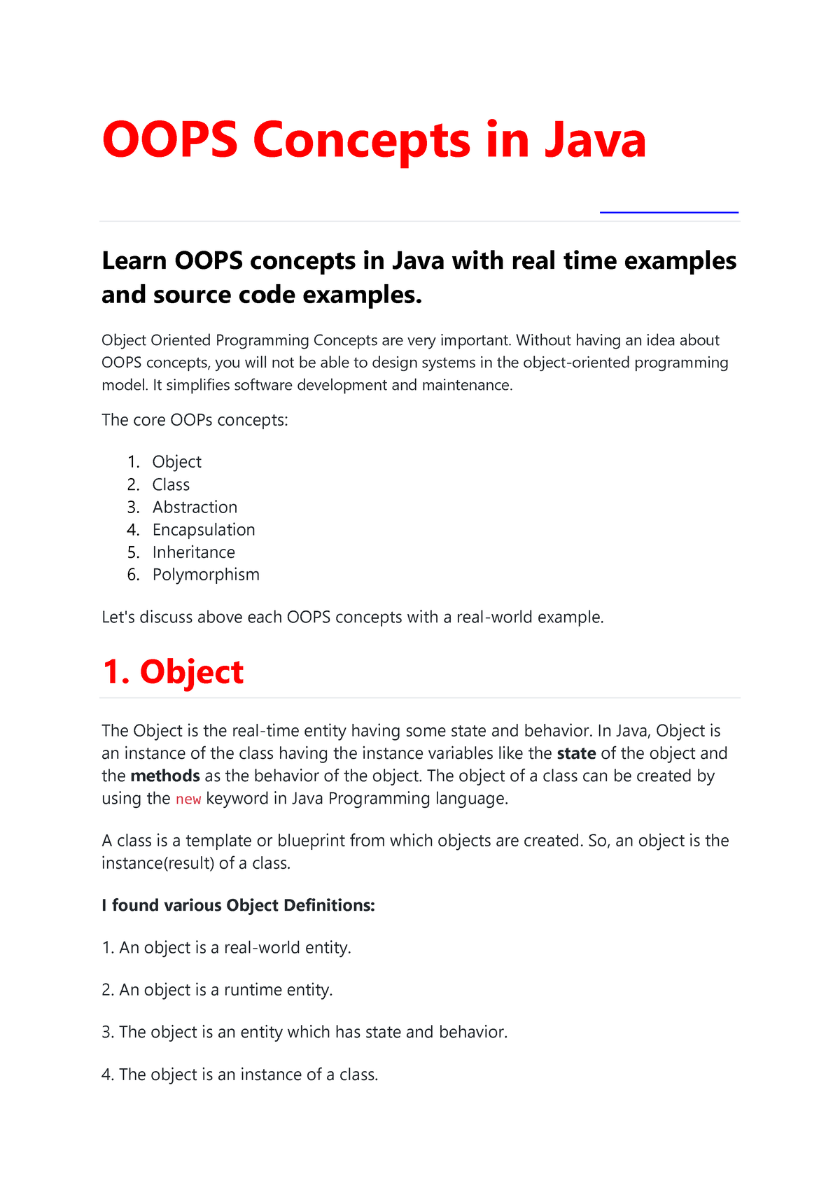 Oops Concept in Java OOPS Concepts in Java Learn OOPS concepts in