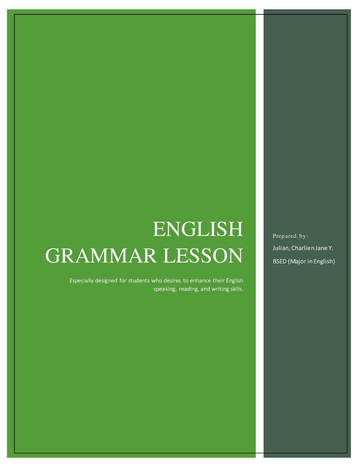 Julian- Booklet - ENGLISH GRAMMAR LESSON Especially designed for ...