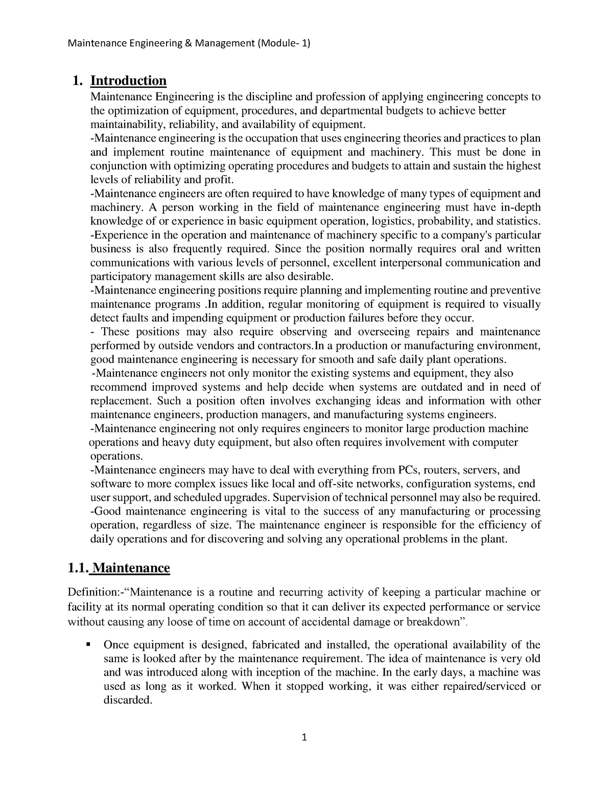 maintenance engineering essay