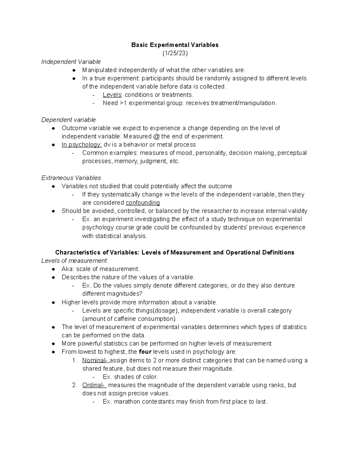 Extraneous and BC Variables - Basic Experimental Variables (1/25/23 ...