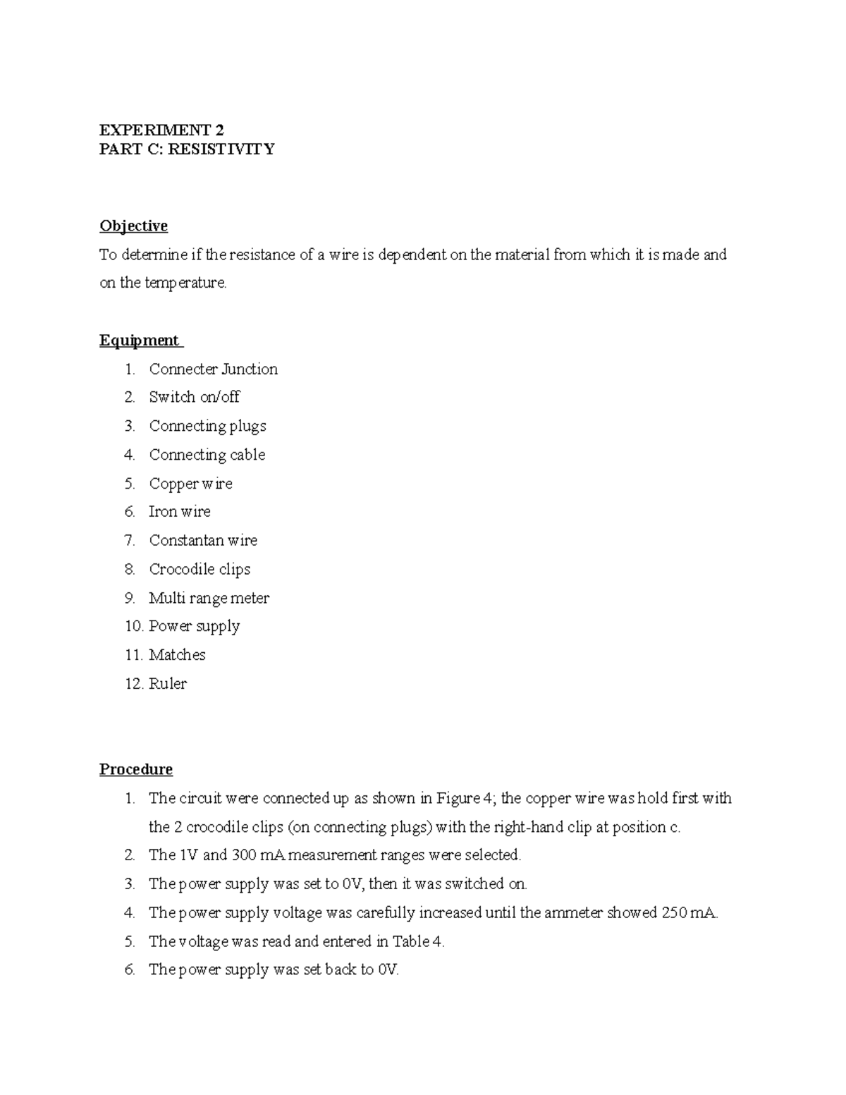 resistivity experiment lab report