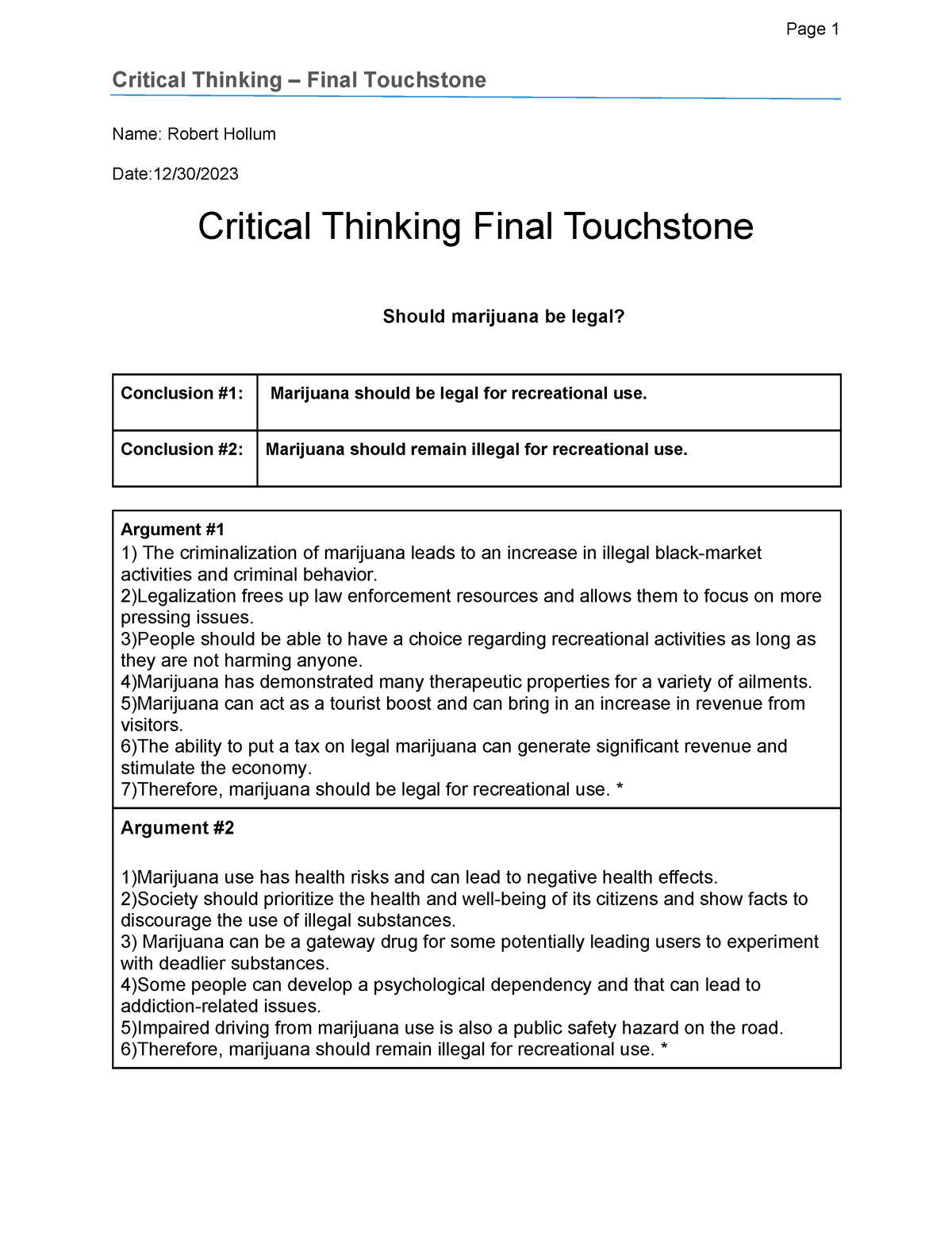 critical thinking touchstone 4