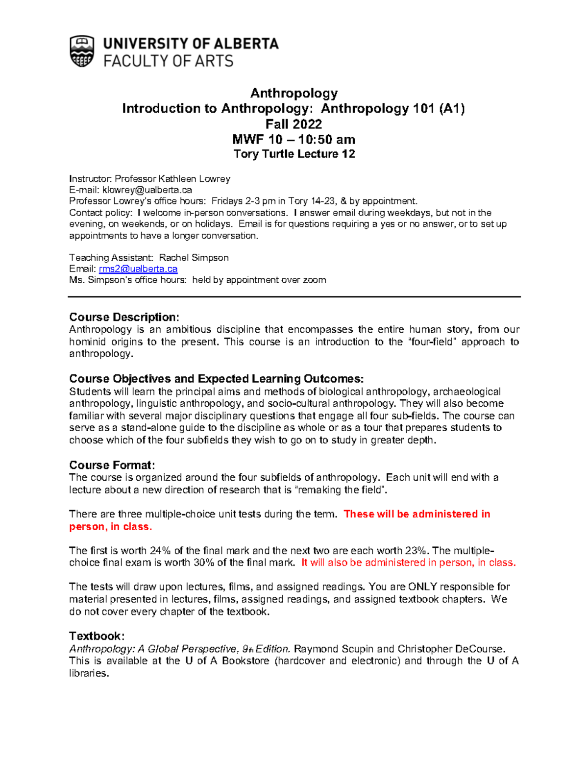 Anthro 101Syllabus - VSDVS - Anthropology Introduction to Anthropology ...