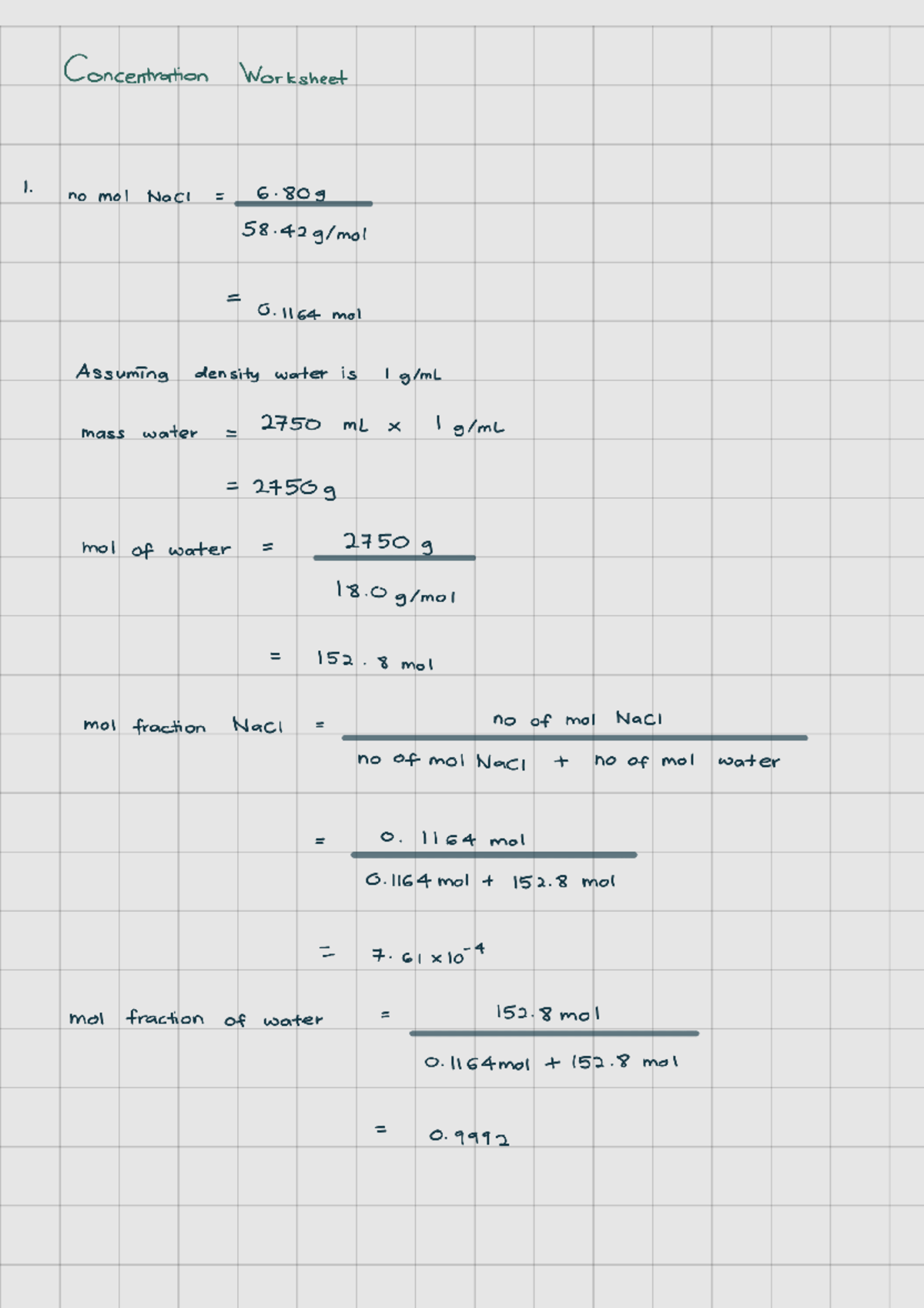 exercise R1 C3 P2 - Concentration Worksheet 1. no mol NaCI 6 0 mol ...