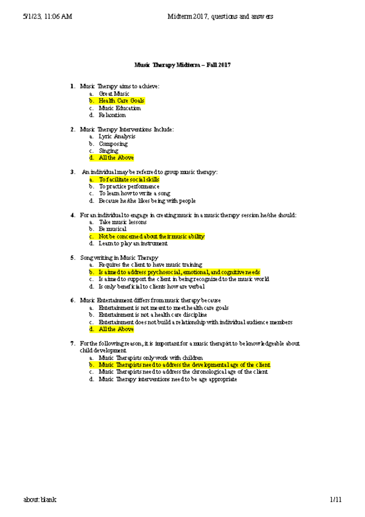 Music 2MT3 - Question Bank 04 - Music Therapy Midterm – Fall 2017 1 ...