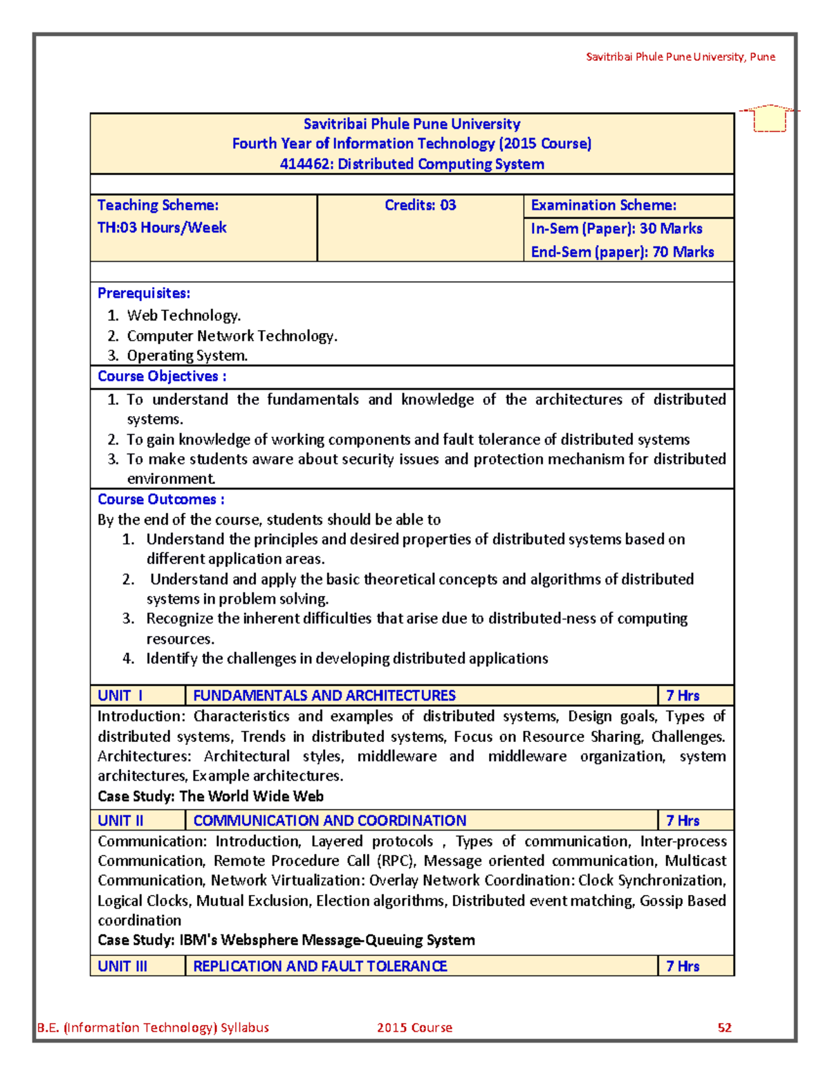 Syllabus of 414462: Distributed Computing System BE IT 2015 - BE IT ...