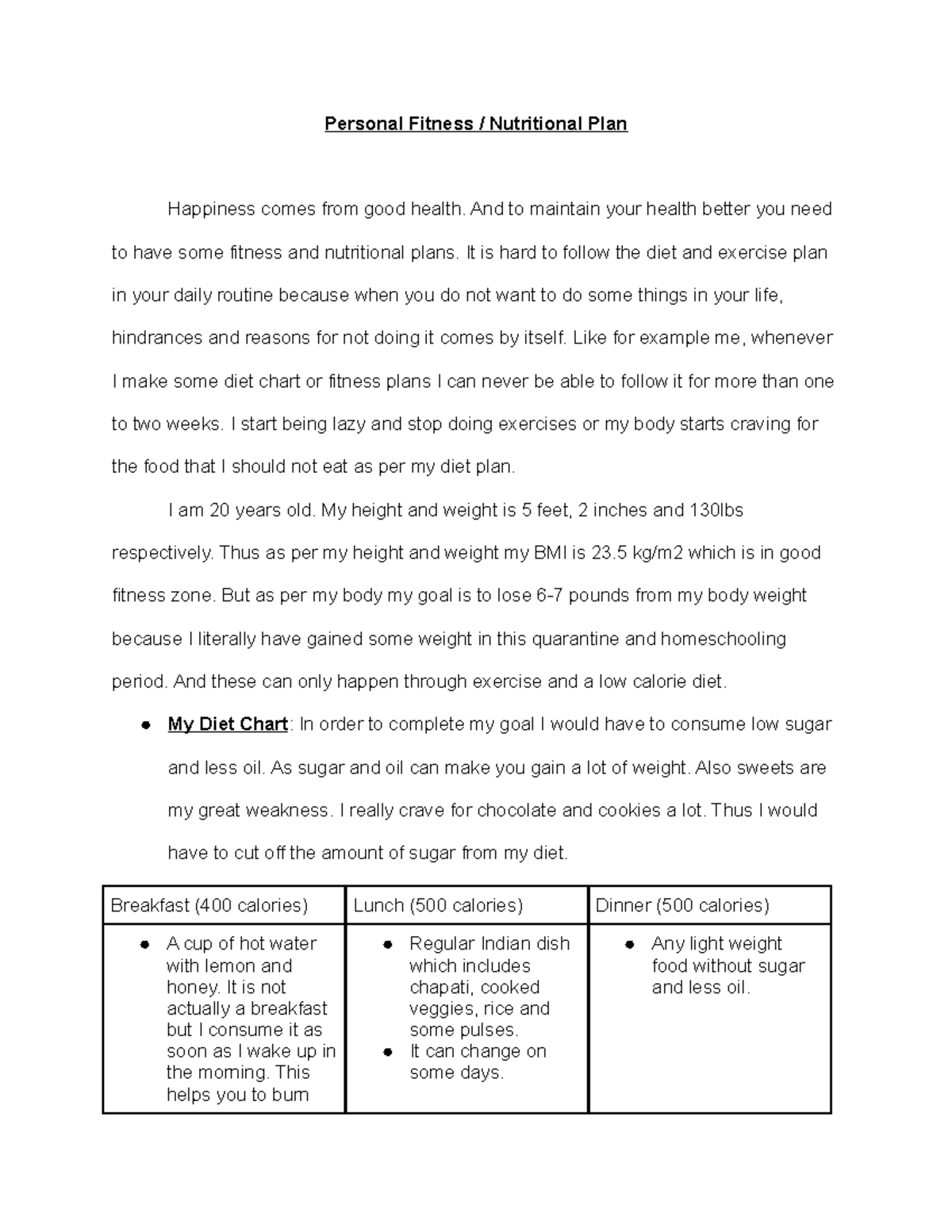 Fitness project Personal Fitness / Nutritional Plan Happiness comes