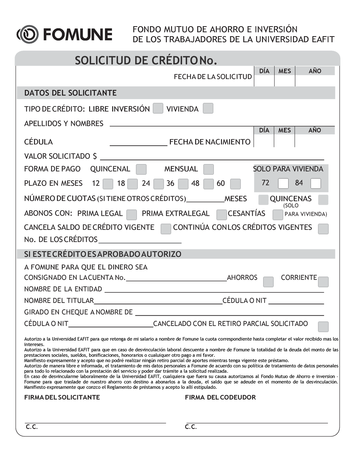 Formato Solicitud De Credito - SOLICITUD DE CR.. No. FONDO MUTUO DE ...