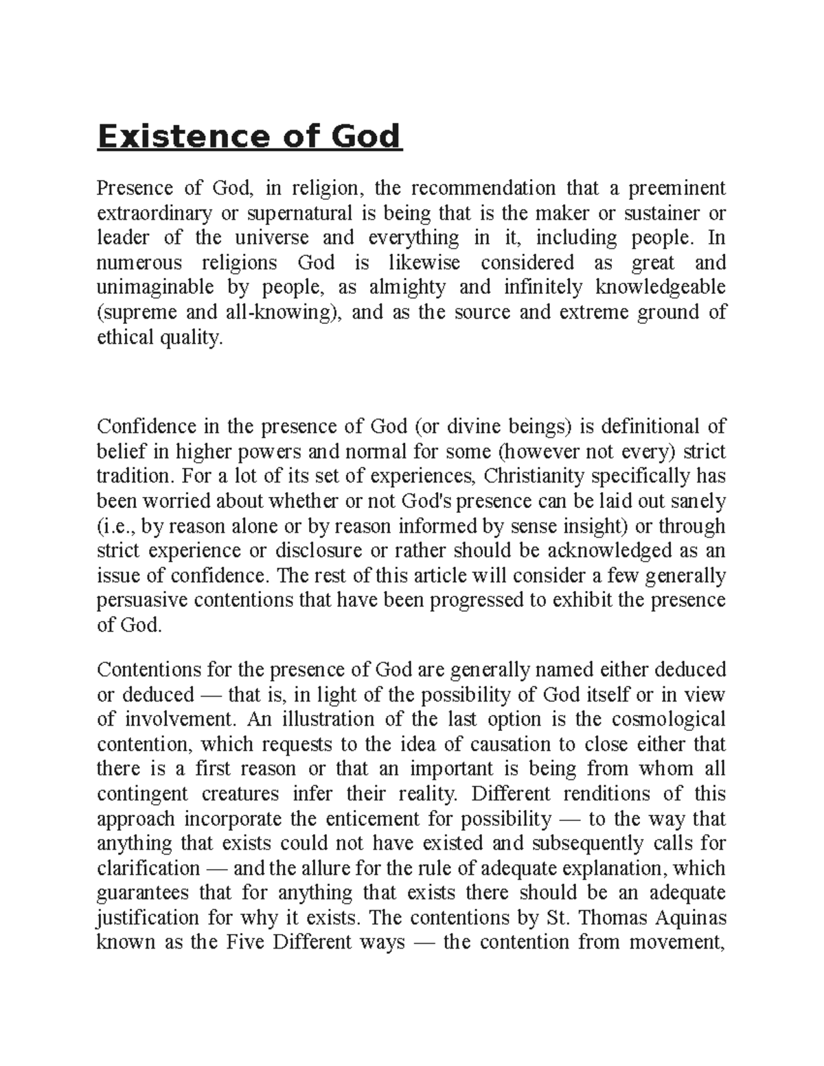 essay about god existence