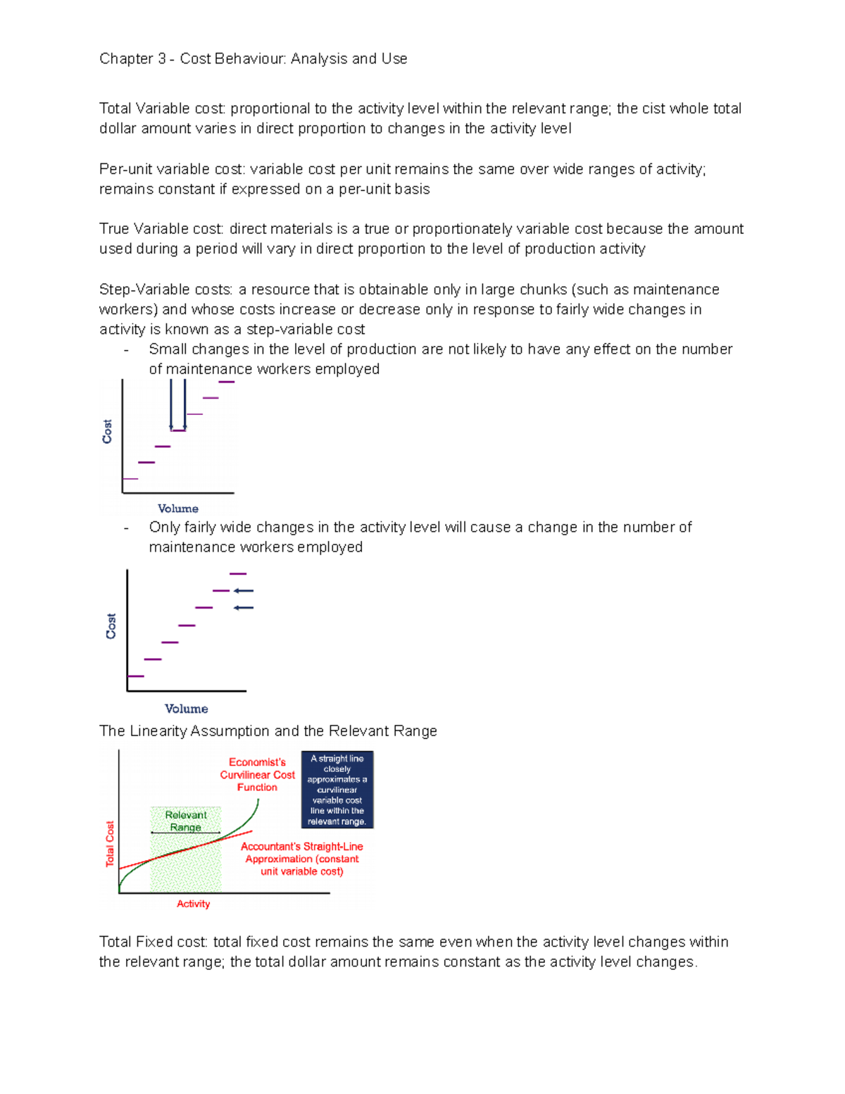 Chapter 3 - Lecture and textbook notes - Total Variable cost ...