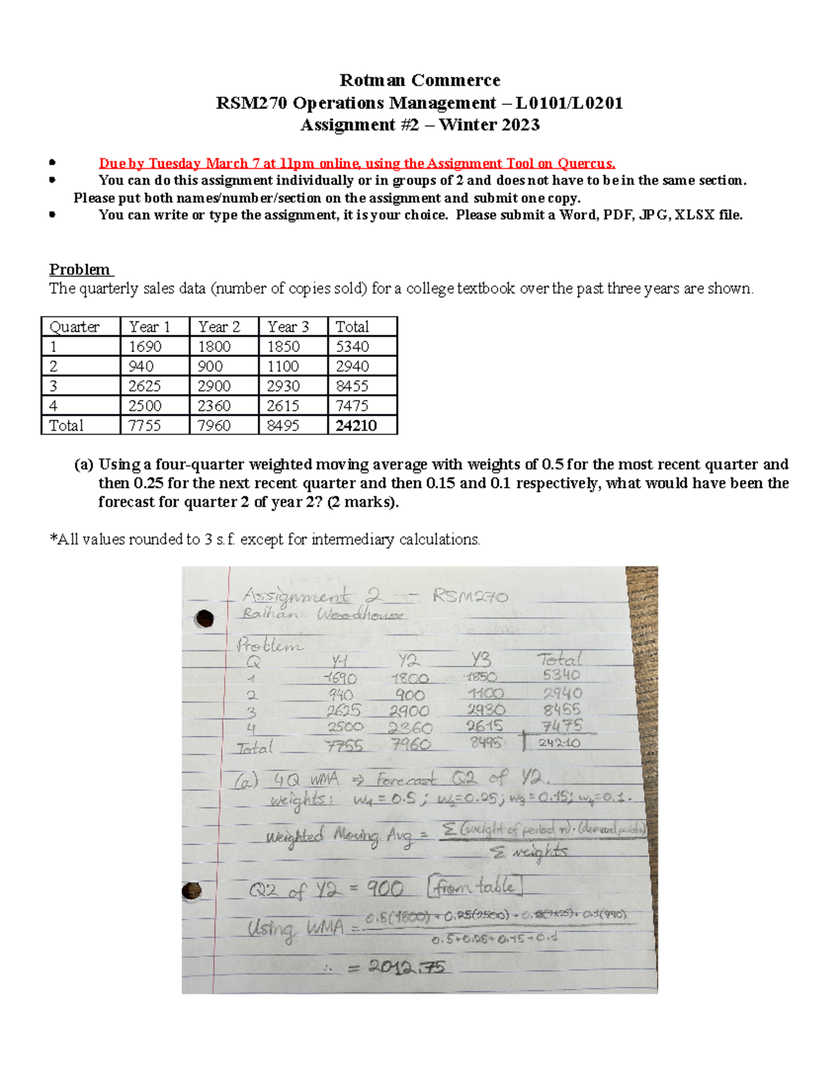 Winter 2023 RSM270 A2 - Questions - Rotman Commerce RSM270 Operations ...