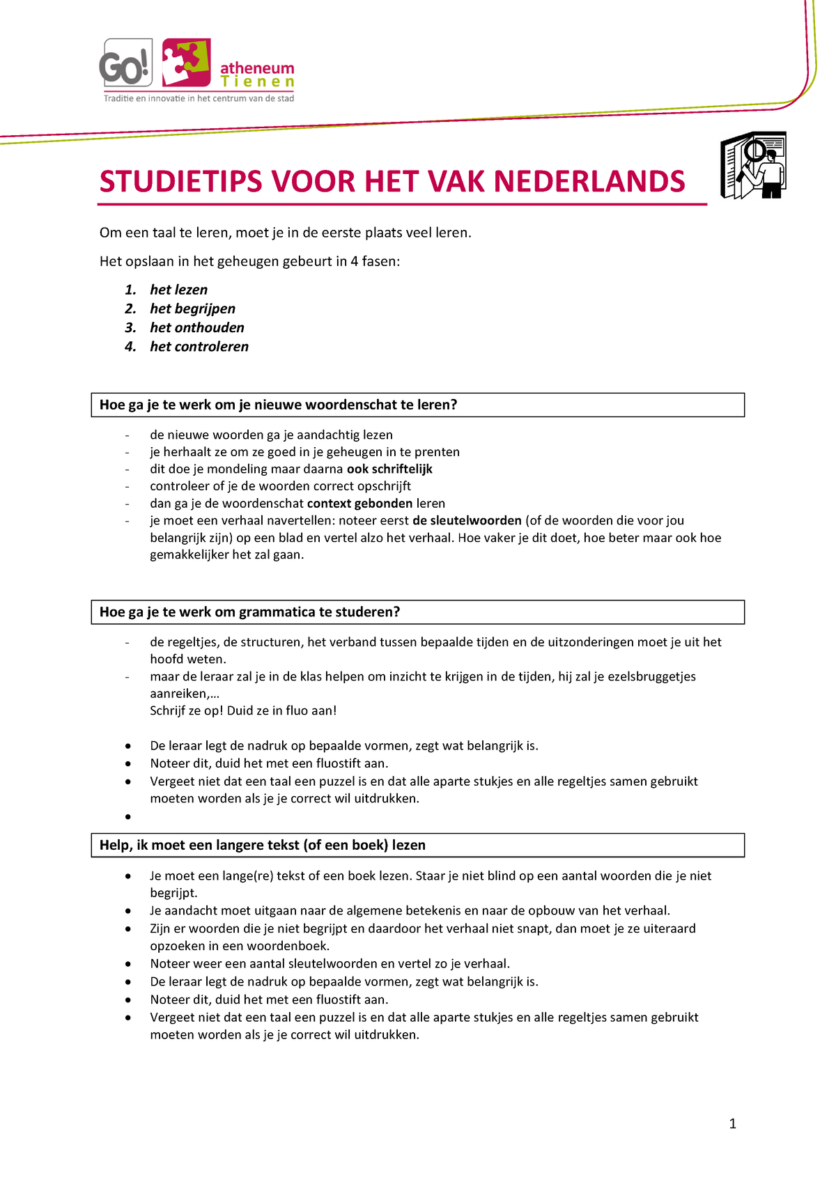 Studietips Voor Het Vak Nederlands - 1 STUDIETIPS VOOR HET VAK ...