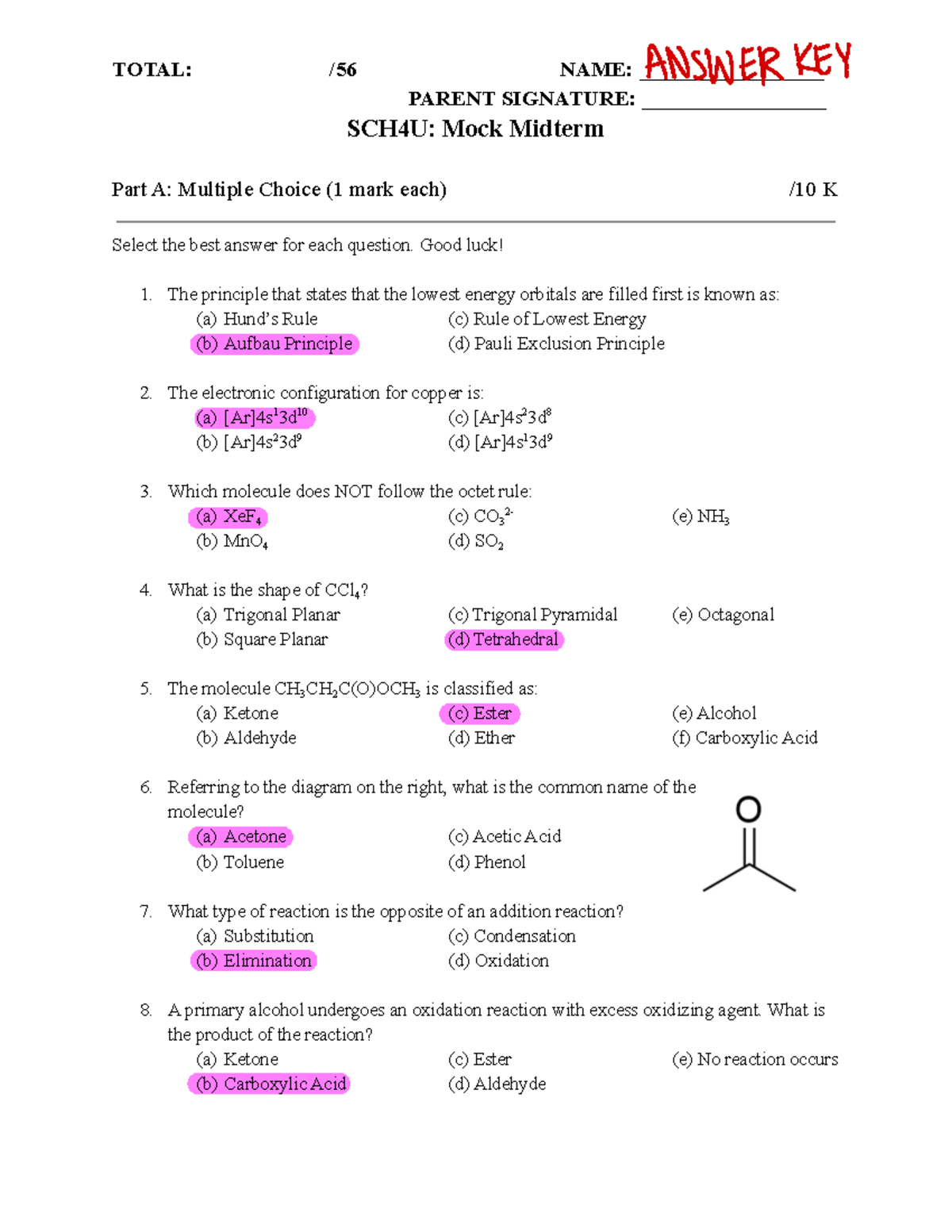 Chemistry Mock Midterm: Multiple Choice Hybridizations VSEPR Diagrams ...