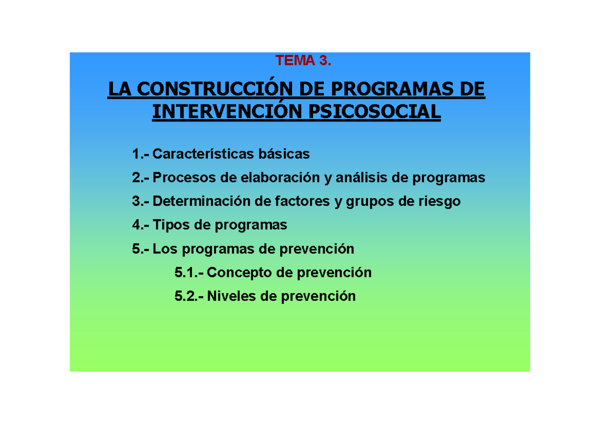 La Construccion De Programas De Intervencion Psicosocial - StuDocu