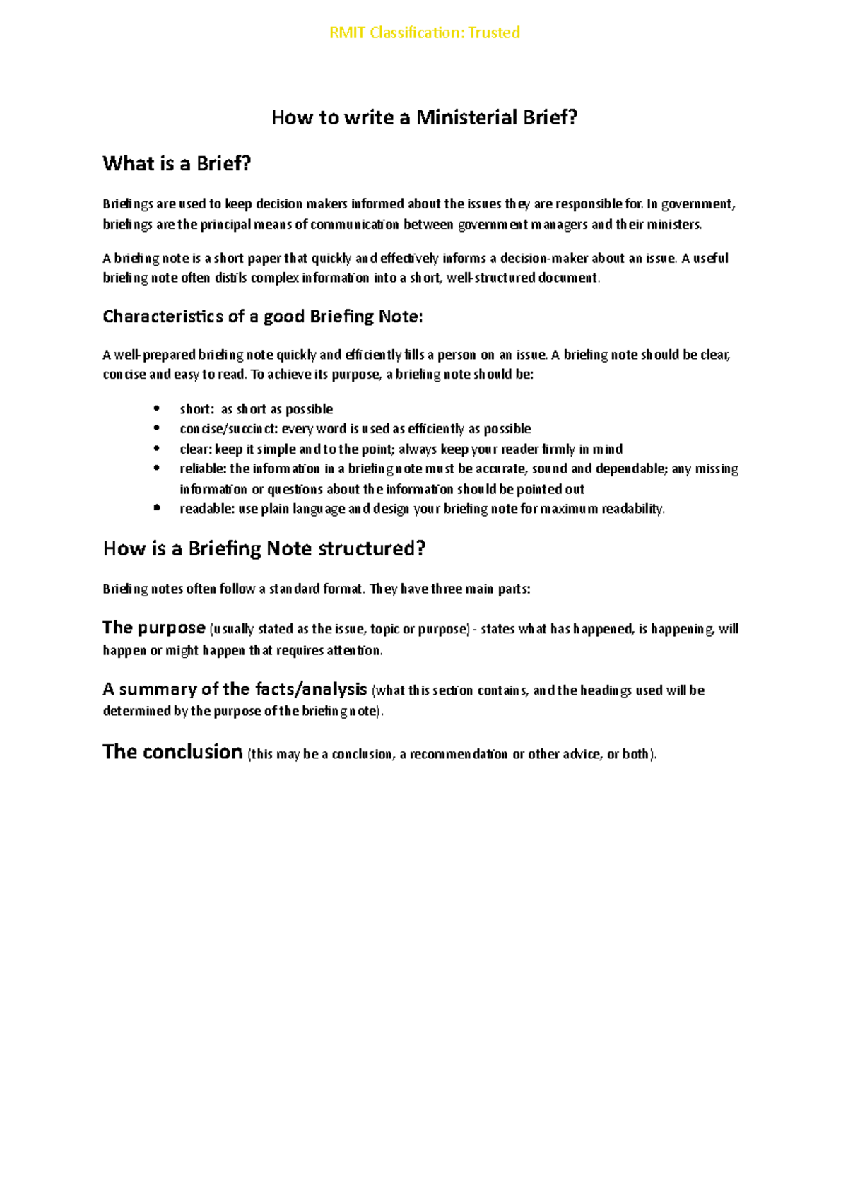 How to write a ministerial brief3 How to write a Ministerial Brief