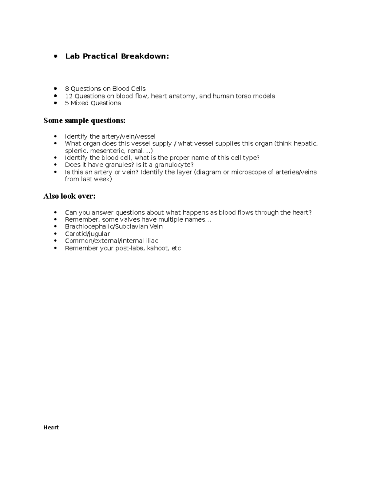A&PII Practical Study Guide - Lab Practical Breakdown: 8 Questions on ...