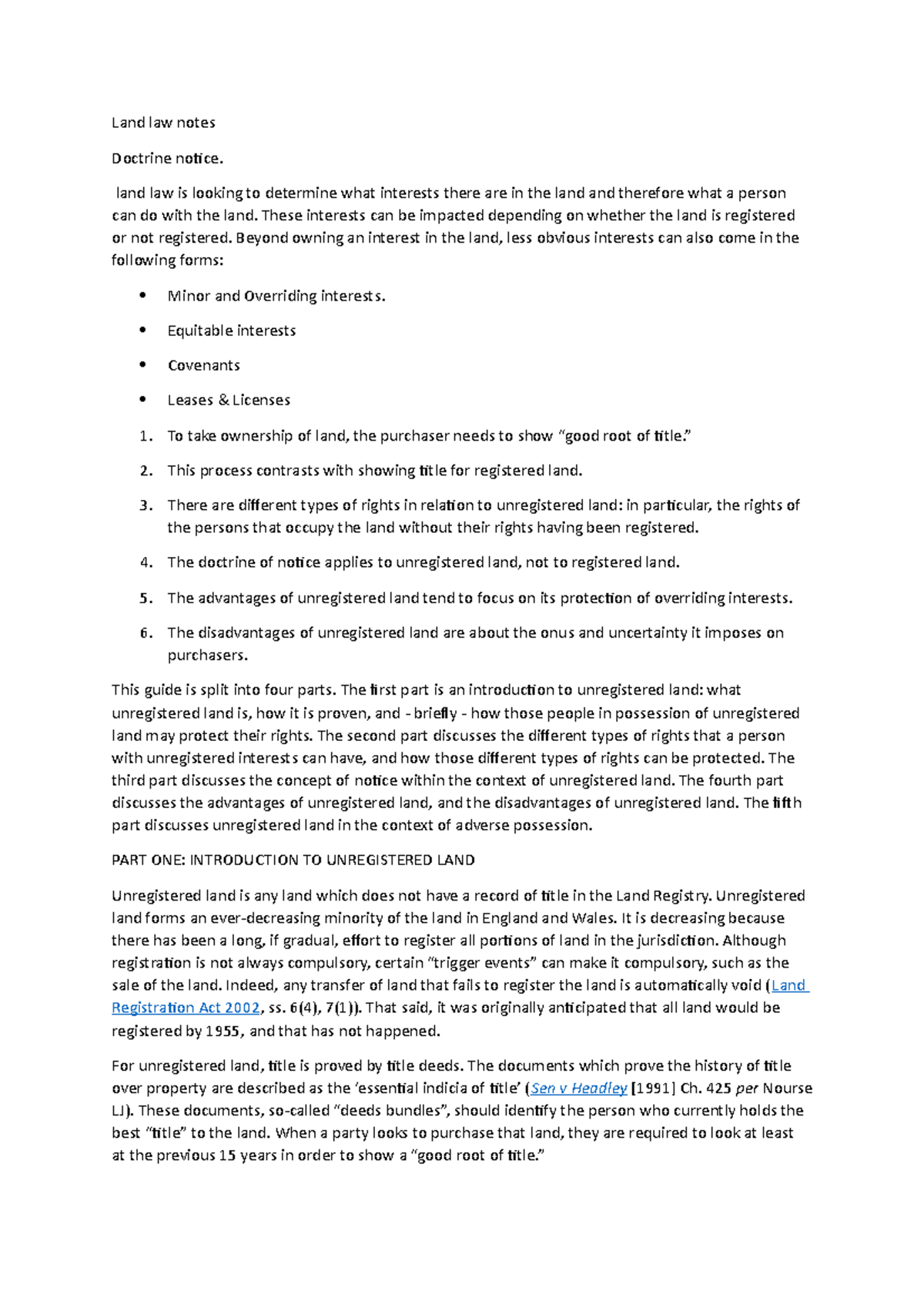 Land law notes land law Land law notes Doctrine notice. land law is
