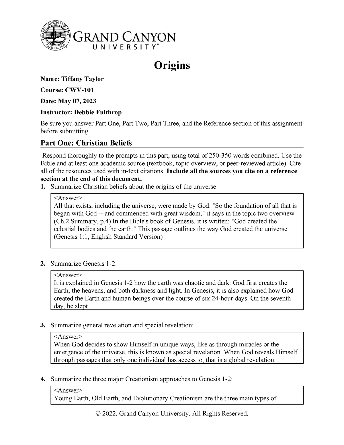 Cwv 101 301 Rs T2origins Online Origins Name Tiffany Taylor Course Cwv Date May 07 2023 4380