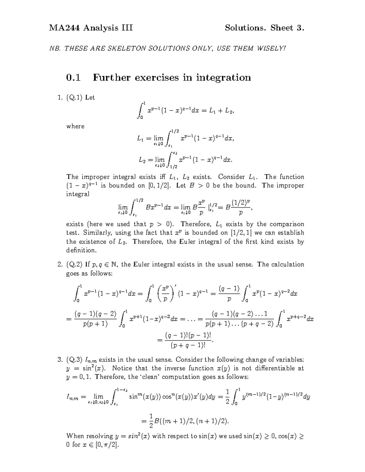 MA244 2015-2016 Assignment 3 - Solutions - MA244 Analysis III Solutions ...