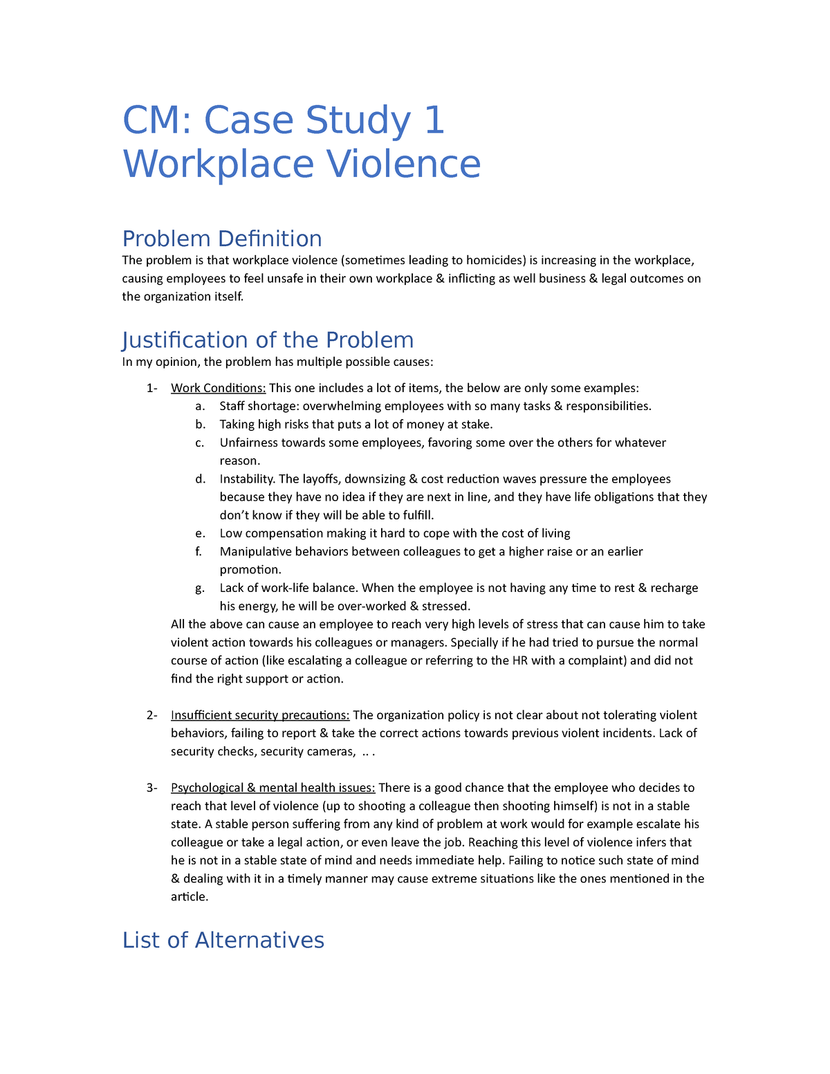 workplace violence case study examples