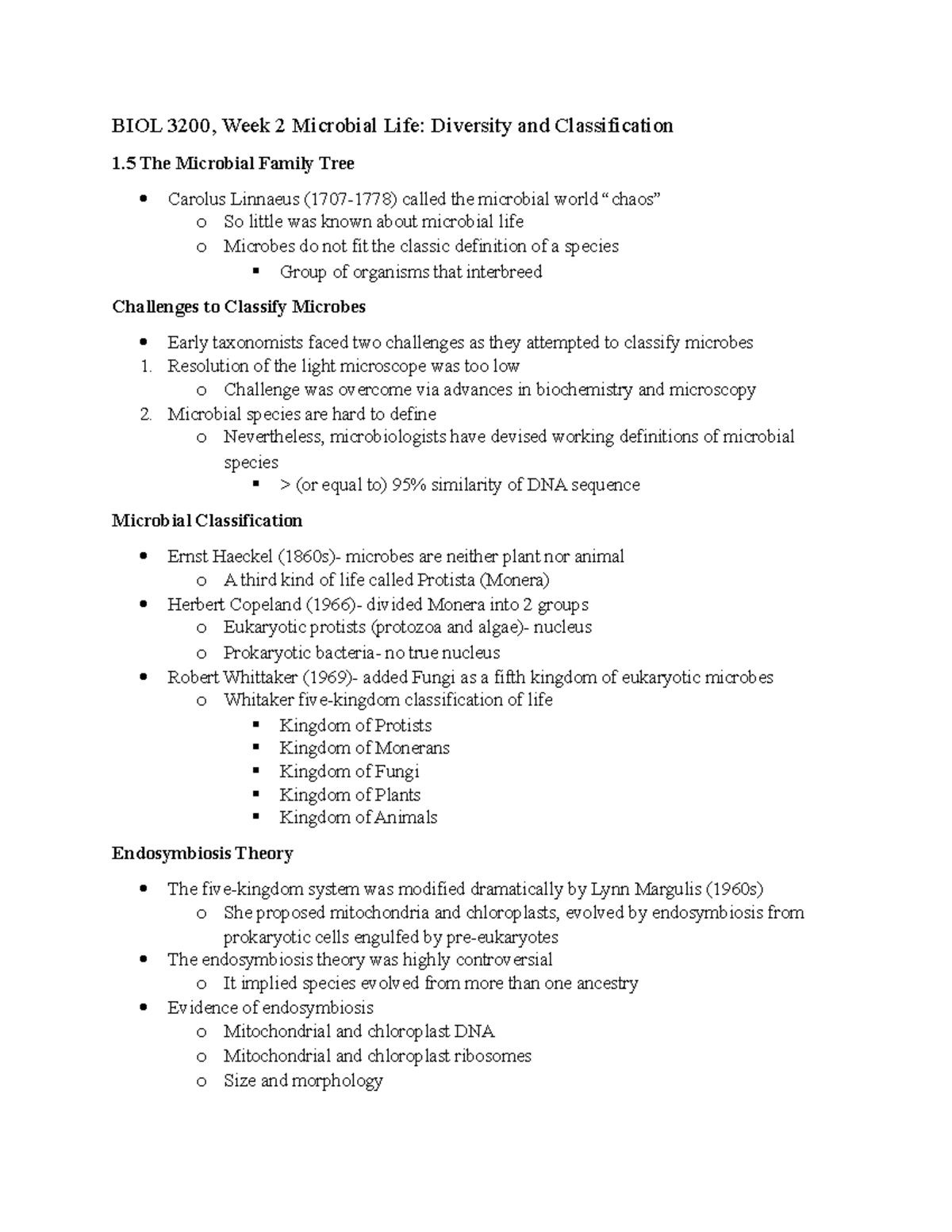 Week 2 Microbial Diversity and Classification - BIOL 3200, Week 2 ...