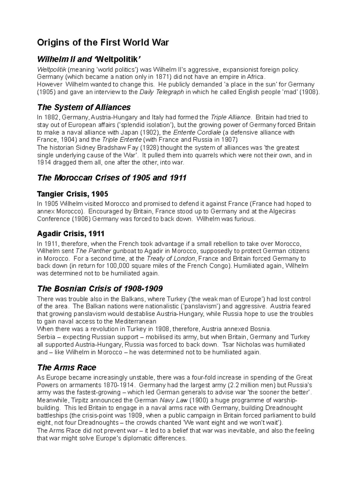 Origins of the First World War - Origins of the First World War Wilhelm ...