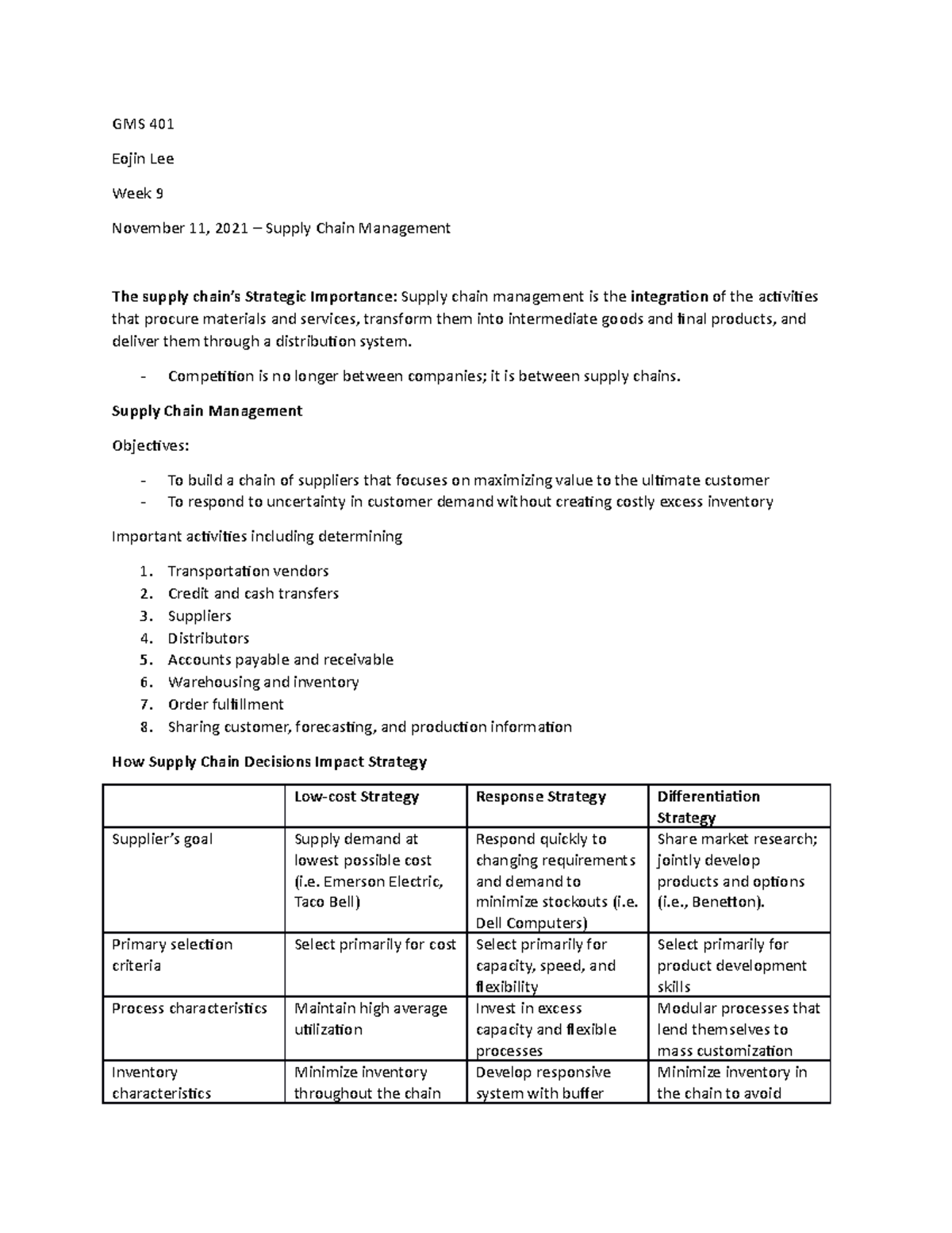 Week 9 Lecture Notes GMS 401 Operation Management - GMS 401 Eojin Lee ...