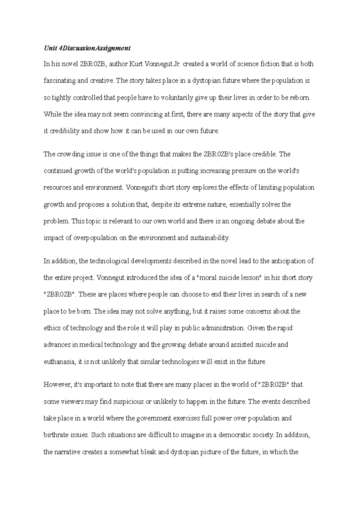 Unit 4 Discussion Assignment English Unit 4DiscussionAssignment In