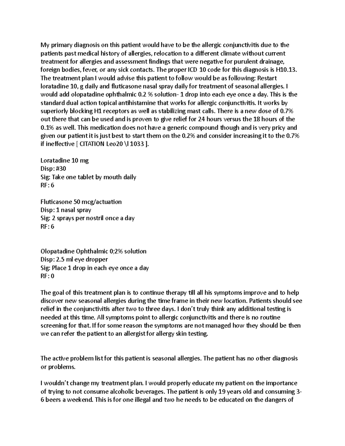 Week three case study part two - My primary diagnosis on this patient ...