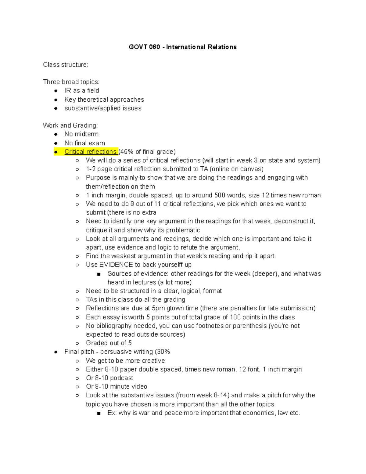 GOVT 060 - International Relations - GOVT 060 - International Relations ...
