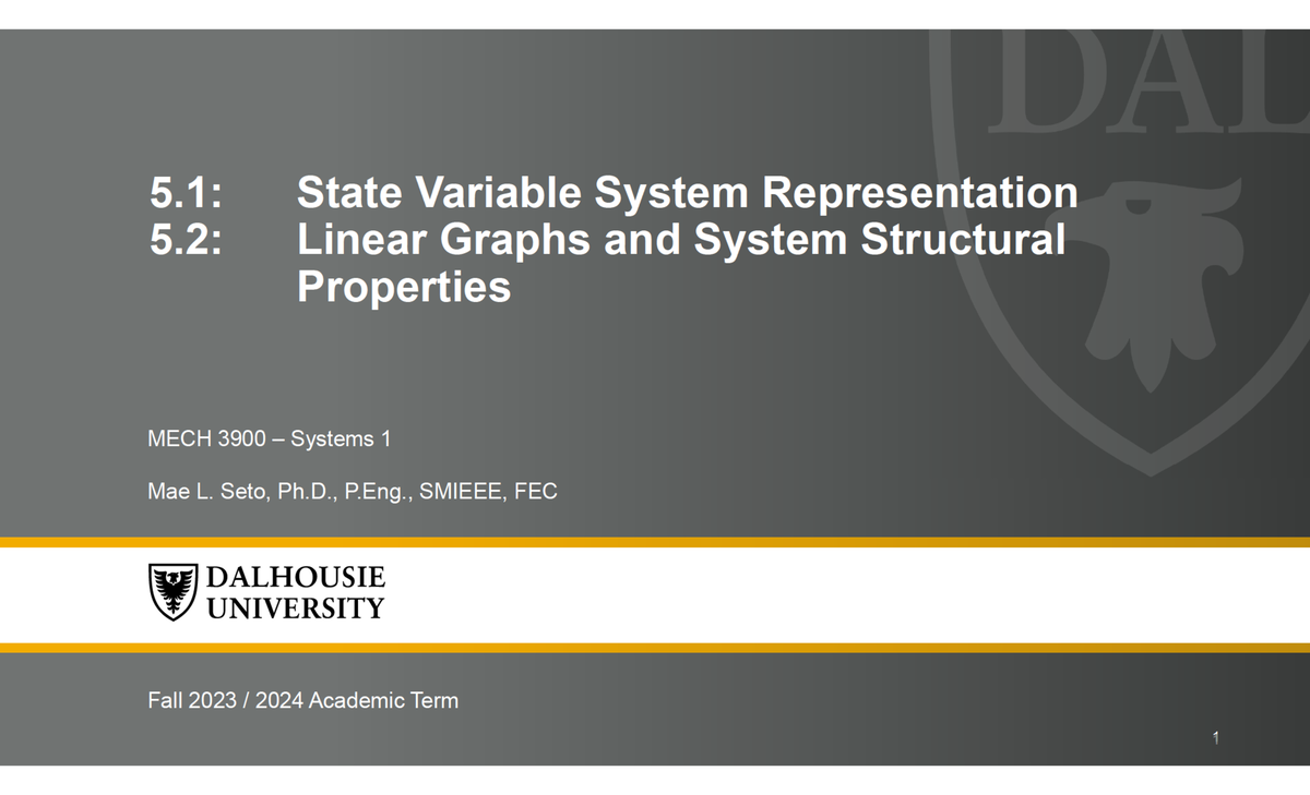 Section 5 1 of 2 - 5 of System State State Variable Representation ...