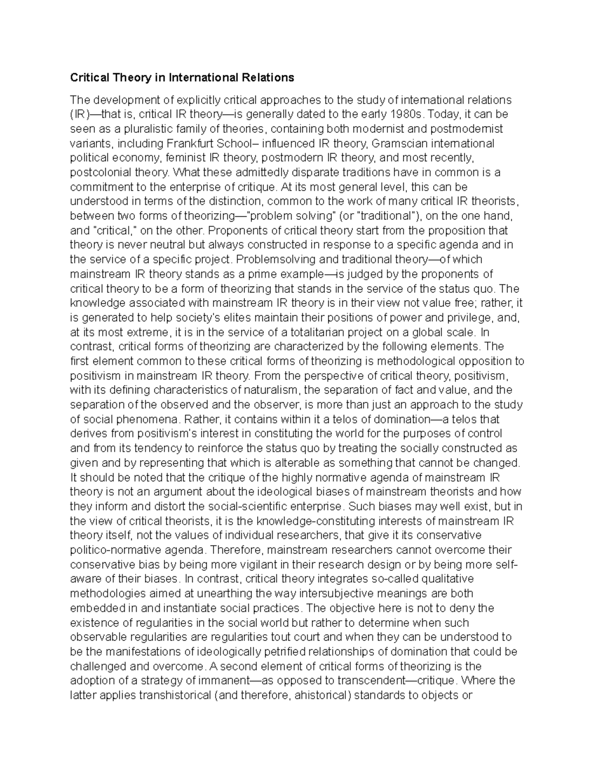 Critical Theory in International Relations - Today, it can be seen as a ...