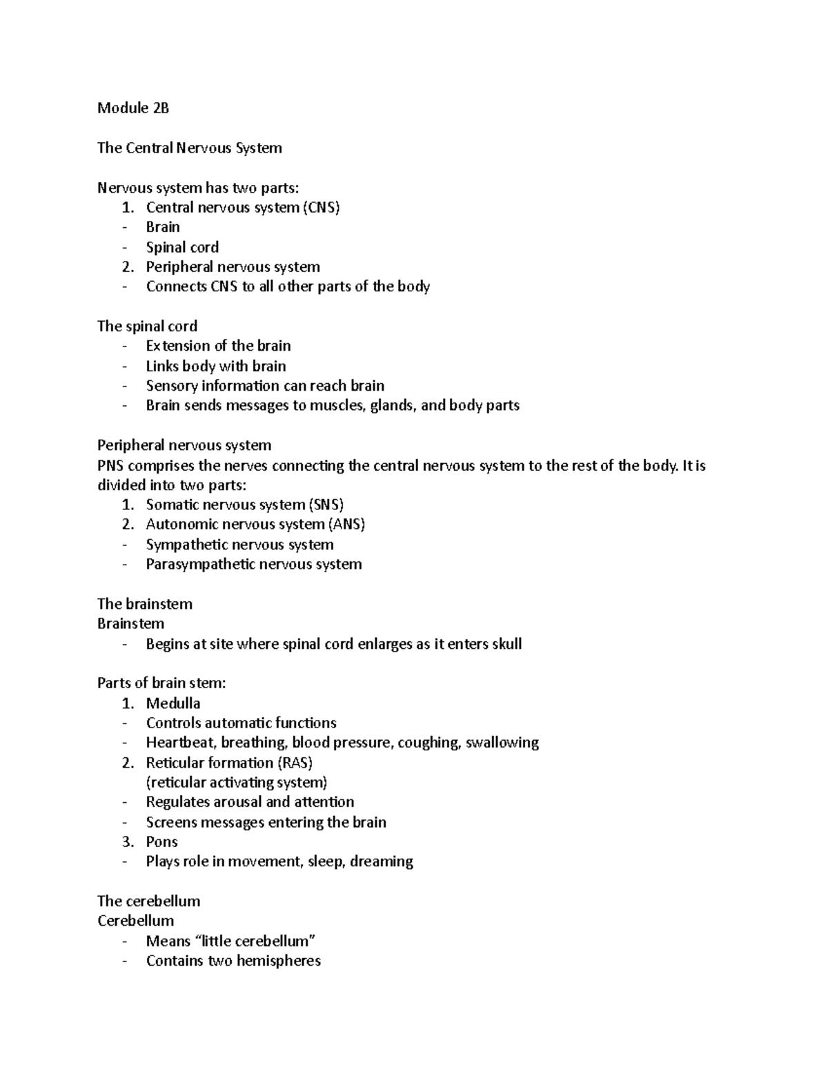 Module 2B The Central Nervous System - Module 2B The Central Nervous ...