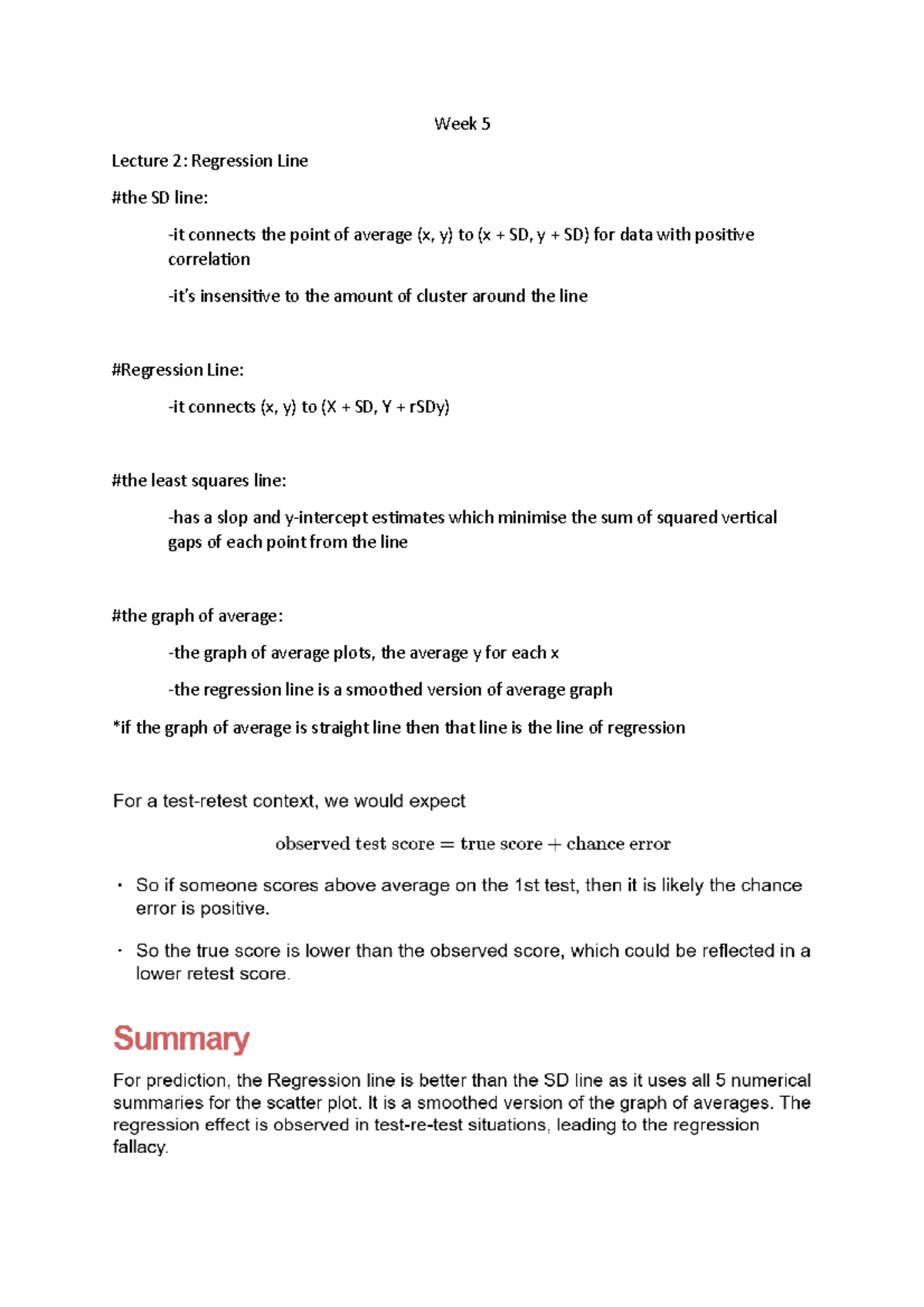 Lecture 2 - Week 5 Lecture 2: Regression Line #the SD line: -it ...