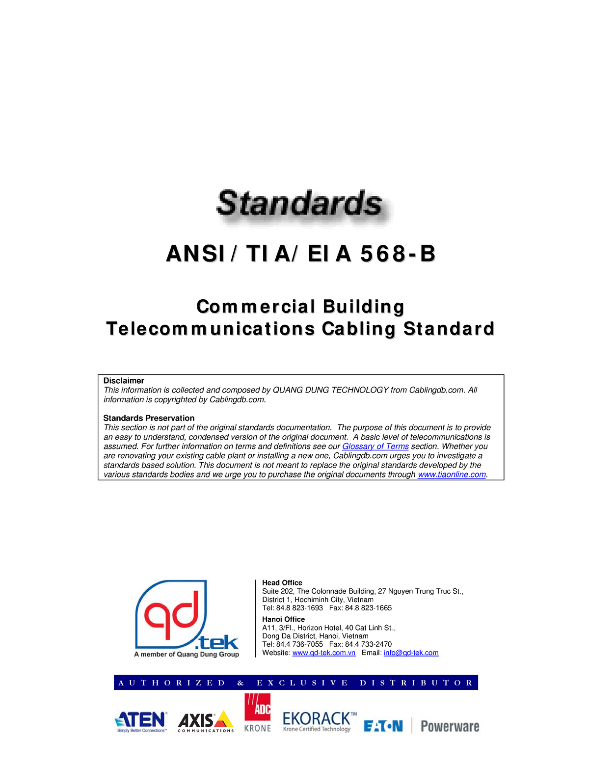 Cabling Standard - ANSI-TIA-EIA 568 B - Commercial Building ...