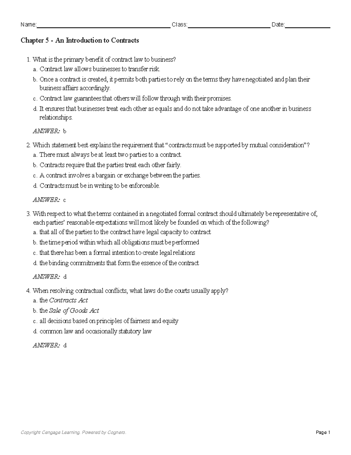 Chapter 5 An Introduction To Contracts 1 What Is The Primary Benefit Of Contract Law To Chapter 5 An Introduction To Contracts 1 What Is The Primary Benefit Of Contract Law To