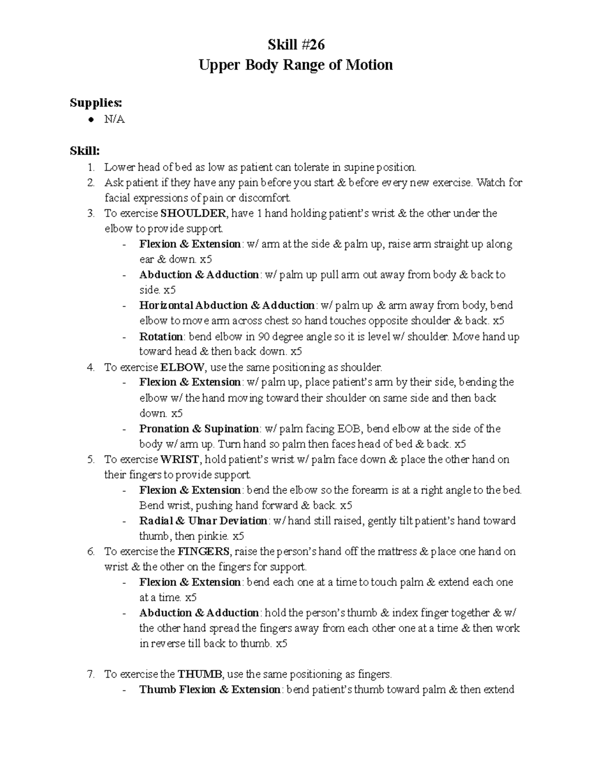 Red Cross CNA Skill 26 Upper Body ROM Skill Upper Body Range of