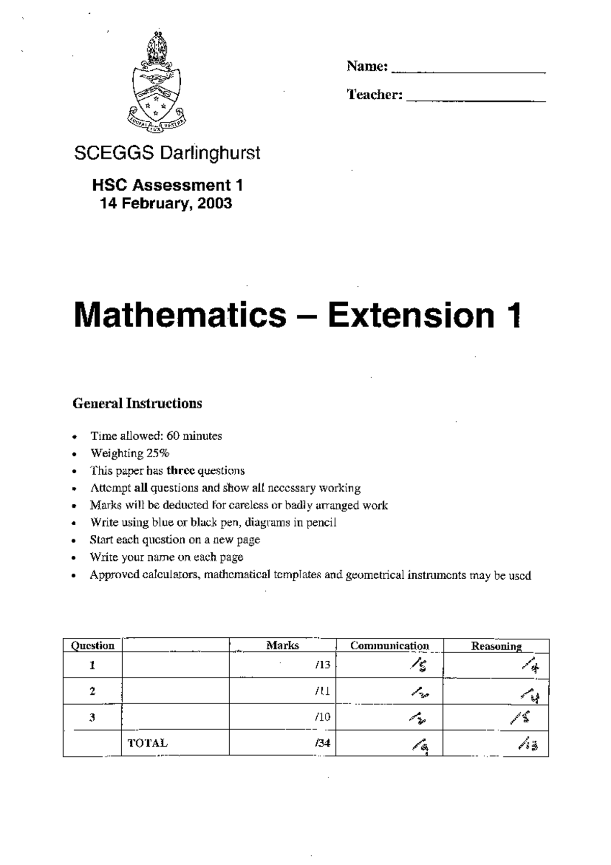 3U T1 Sceggs Assessment - Name: Teacher: LUCEAT VESTRA IUX SCEGGS ...