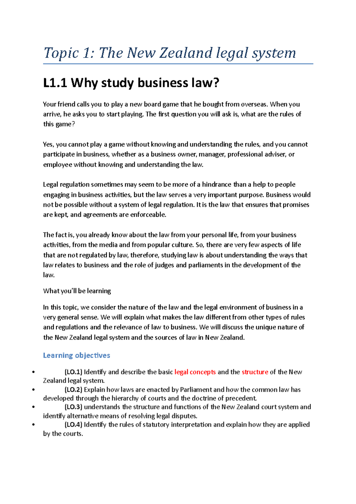 Week 1 NZ law system - LAW5011 - Monash - Studocu
