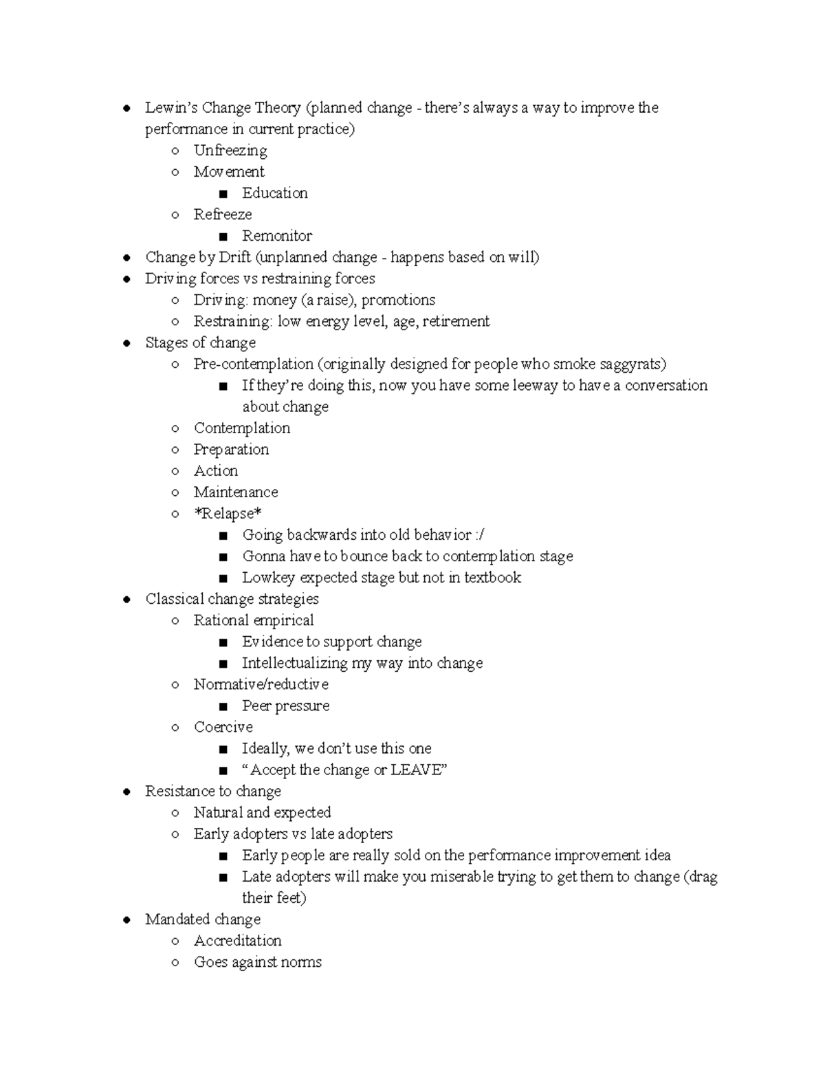 leadership-in-nursing-week-1-lecture-notes-lewin-s-change-theory