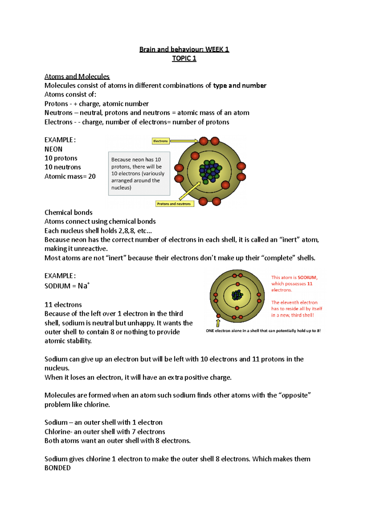 Brain and behaviour - Lecture notes 1-14 - Brain and behaviour: WEEK 1 ...