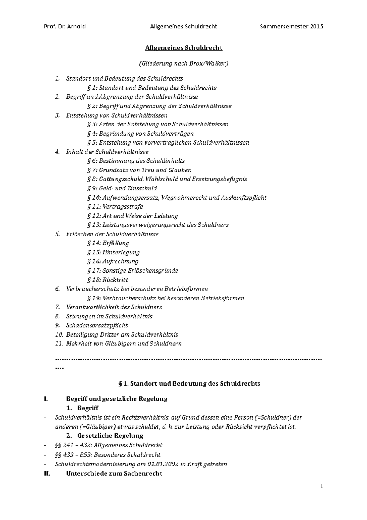 Allgemeines Schuldrecht Brox Walker Allgemeines Schuldrecht - Allgemeines Schuldrecht (Gliederung nach Brox