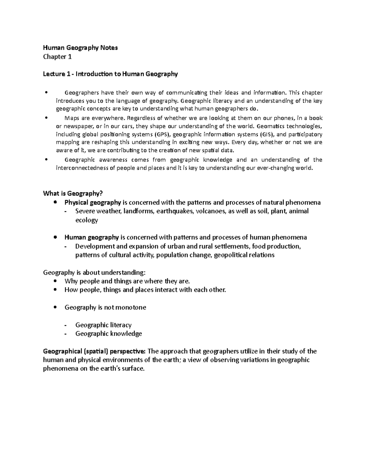 Geography Notes - Human Geography Notes Chapter 1 Lecture 1 ...