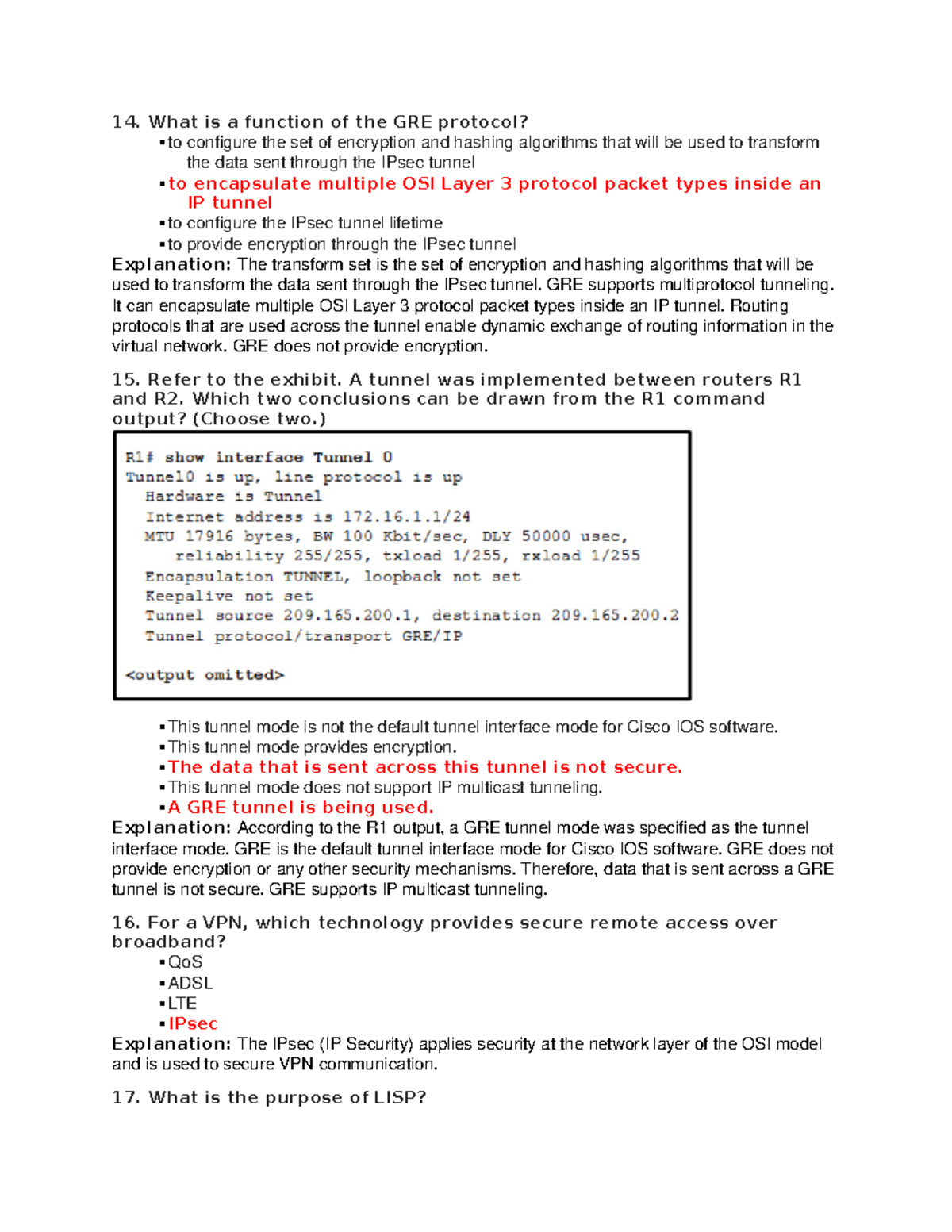 Chapter 16 Quiz – Overlay Tunnels (Answers) CCNPv 8 Encor - 14. What Is ...