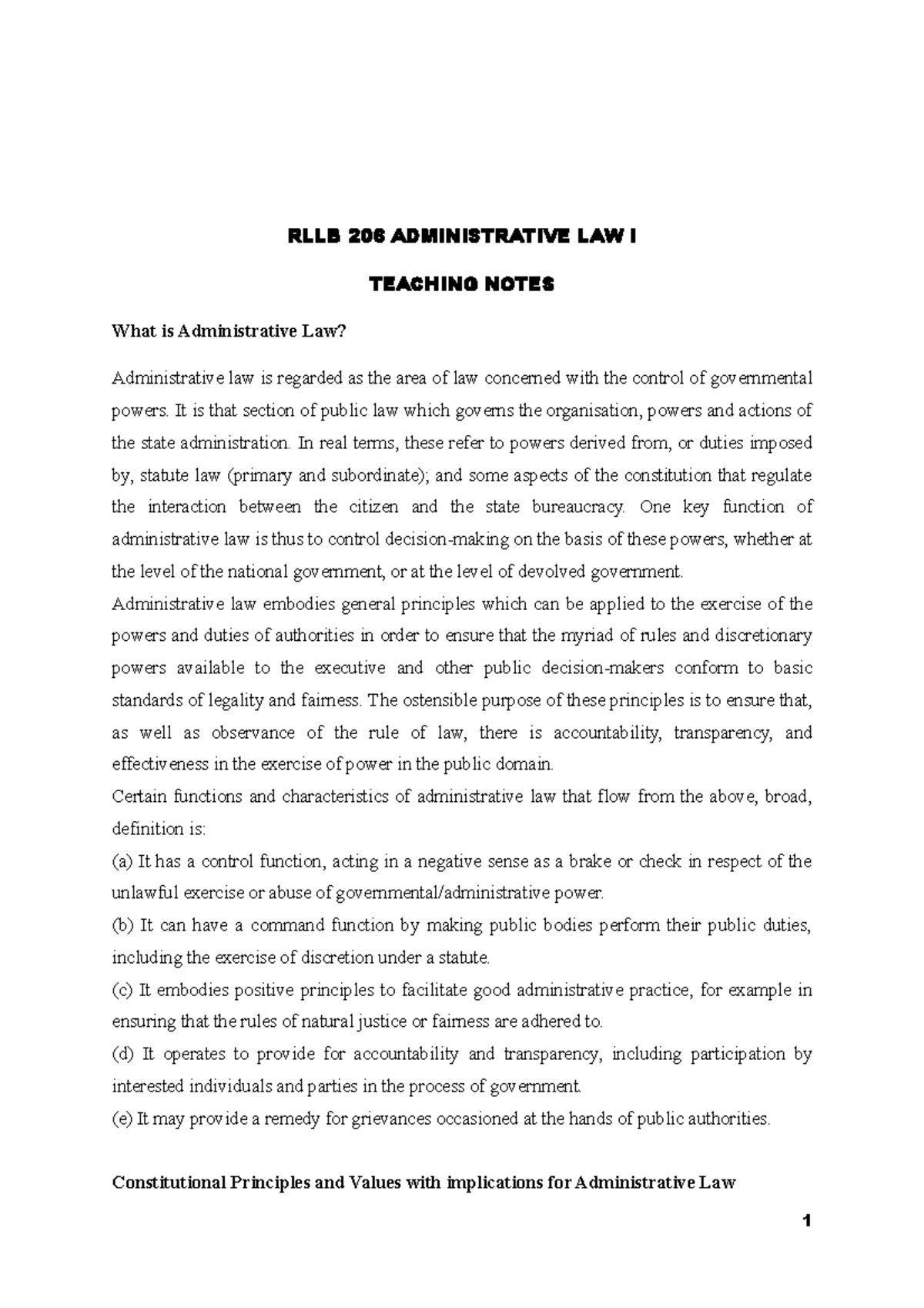 WHAT IS Admnistrative LAW2 RLLB 206 ADMINISTRATIVE LAW I TEACHING