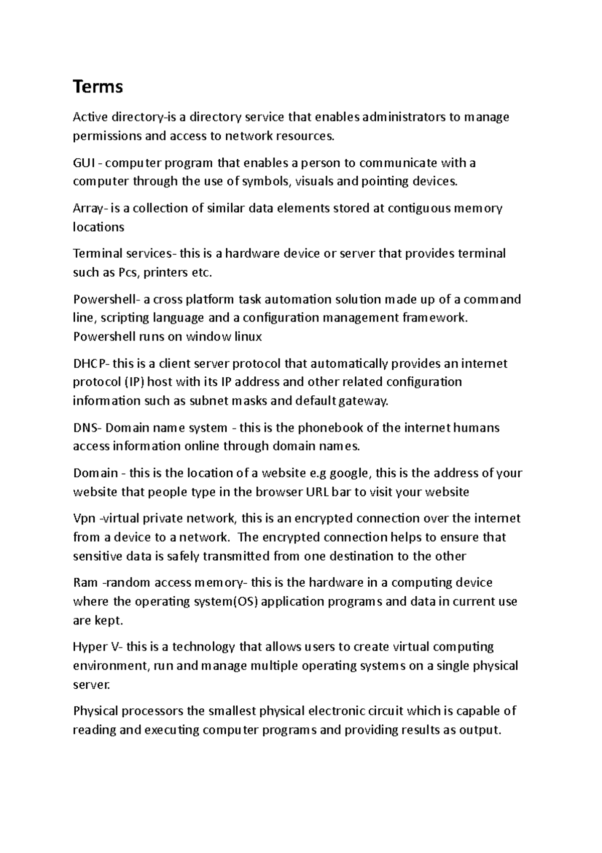 Information Systems networking Terms Active directoryis a directory