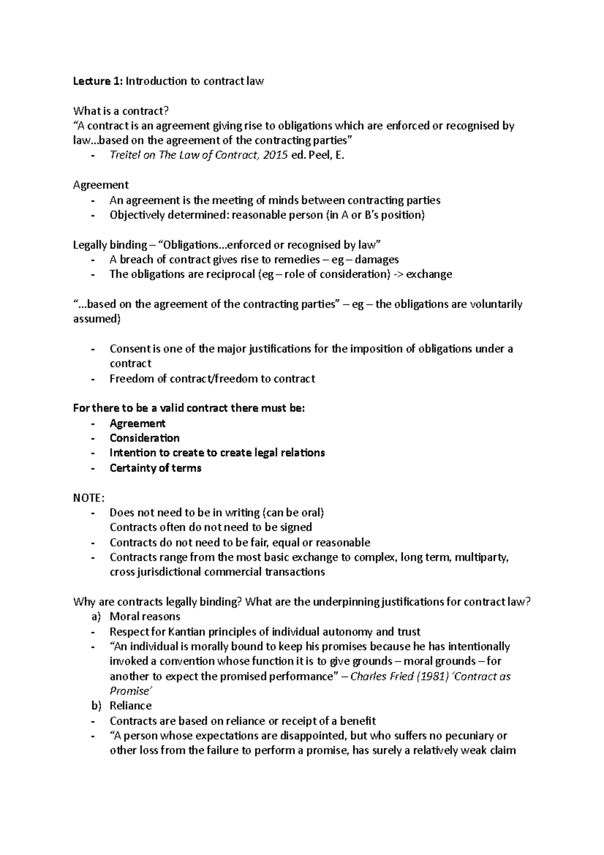 Lecture 1 - introduction to contract law - Lecture 1: Introducion to ...