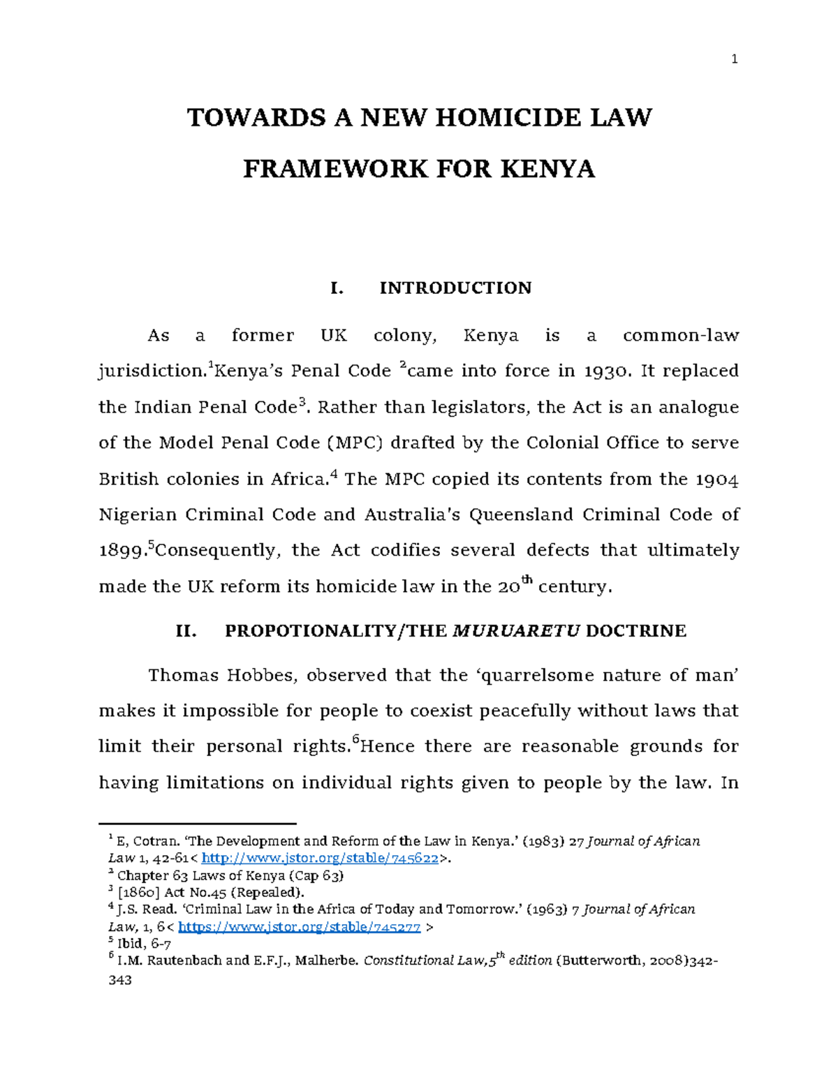Towards A NEW Homicide LAW Framework FOR Kenya TOWARDS A NEW HOMICIDE